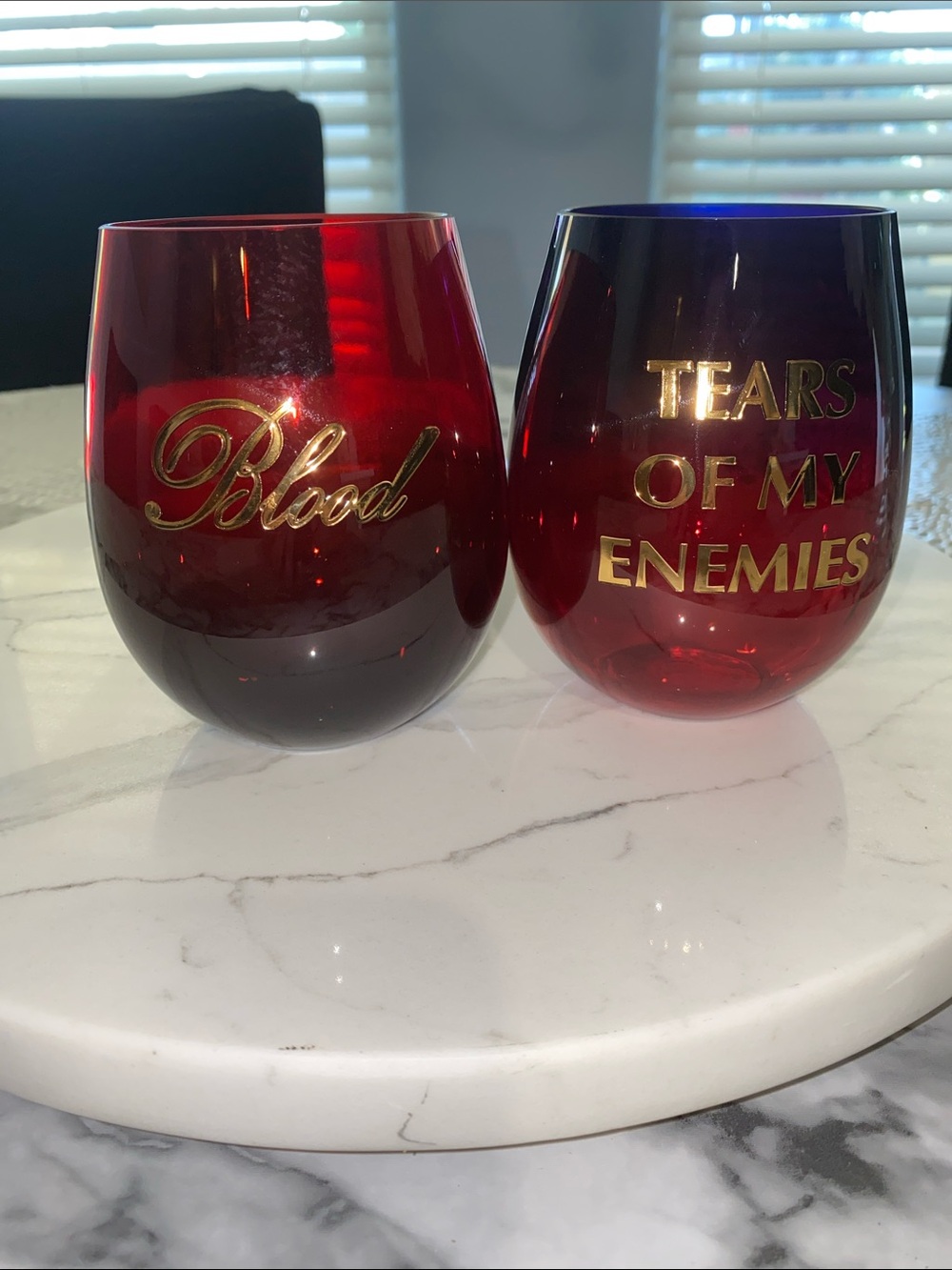 Red and Gold Script Wine plastic Glass- Set of 2